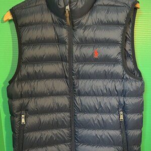 Polo Ralph Lauren Men’s Down Puffer Vest Navy Blue Size S Red Pony Logo 100% Dow